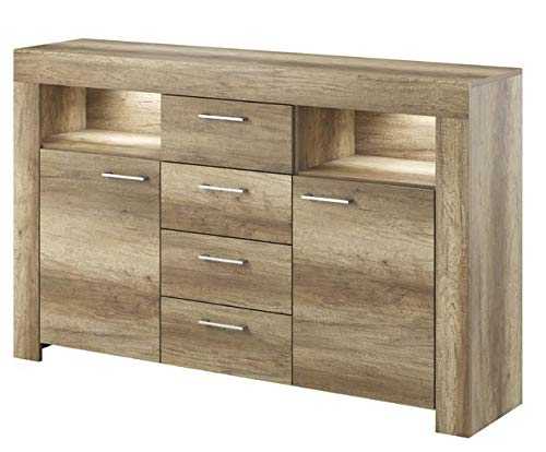 MHF SKY 5 MODERN SIDEBOARD 155CM WIDE WITH DOORS AND FOUR DRAWERS LED LIGHTS Country Grey LIVING ROOM
