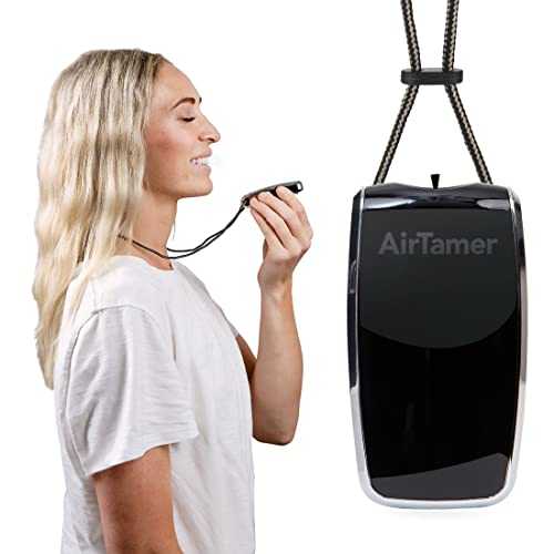 AirTamer A320 Rechargeable Personal Air Purifier with Replaceable Brush Soft Lanyard with Pocket Clip Box (Black)