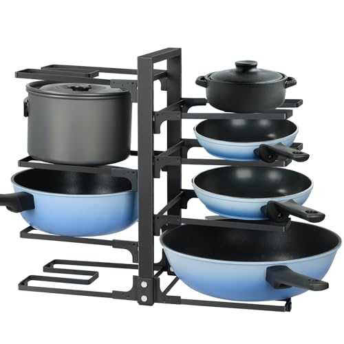 Esyhomi Pots and Pans Organiser Rack, 8 Tiers Adjustable Pot Lid Holder Stand Storage, Detachable Saucepan Rack Pan Organiser for Kitchen Cupboard, Baking Tray Storage for Kitchen Pantry