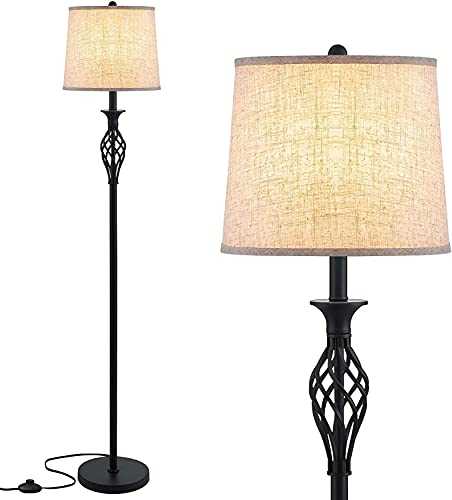 Seealle Traditional LED Floor Lamp with Shade, Classic Standing Lamp with Twist Design, Vintage Tall Pole Lamp for Bedroom Living Room Kitchen Office Reading,Upright Floor Light for Home Decor