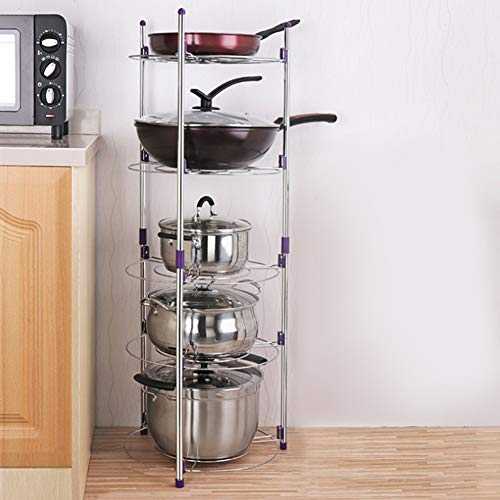 Pot Rack Pan Saucepan Stand 5 Tier Wire Shelving Unit Stand Home Multi-Functional Kitchen Pans Pots Storage Shelf Organizer Holder Standing for Home Kitchen Bath Room Study Living Room