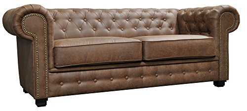 Astor Chesterfield Style Sofa Set 3+2 Seater Armchair Brown Faux Leather (3 Seater)
