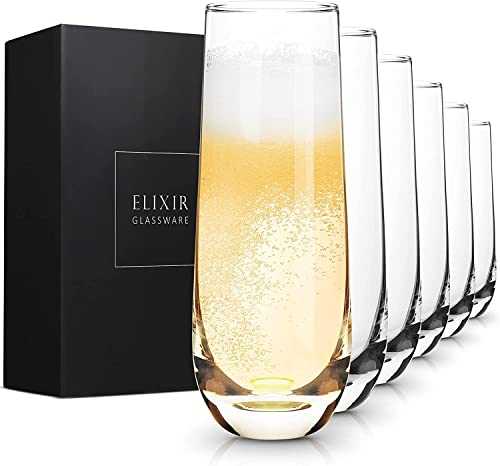 Stemless Champagne Flutes Set of 6 - Hand Blown Crystal Champagne Flutes - Modern Stemless Champagne Glasses, Prosecco Glasses for Wedding, Anniversary, Christmas, Bachelorette Party - 285ml, Clear