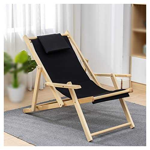 Lounge Chair Outdoor, Folding Chair Indoor, Mid Century Modern Accent Chair Wooden Lawn Chair Recliner With Adjustable 4-position Back And Pillow Pocket Armchair Single Leisure Chair ( Color : Black )