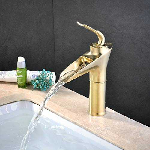 Brushed Gold Brass Basin Taps, Waterfall Bathroom Sink Mixer Tap, Single Lever Single Hole Bathroom Mixer Tap Faucet SHUNLI