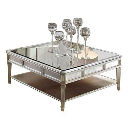 Coffee Table Luxurious Retro Coffee Table, Square Living Room Table, Sofa Table with Mirror Top and Open Storage Shelf, Wood Leg, for Living Room Small coffee table ( Color : Silver , Size : 120*120*4