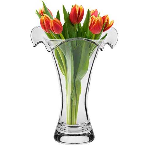 KROSNO Tall Glass Flower Vase | 270 mm High | Glass Vases for Flowers, Glass Container | Perfect for Home, Office and Kitchen Decor | Hand Washing