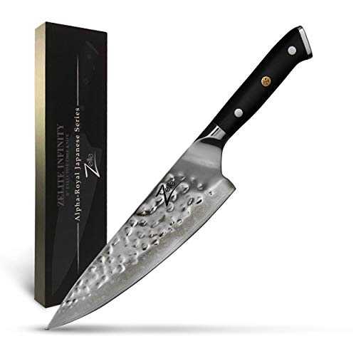 ZELITE INFINITY Chef Knife 8 Inch - Alpha-Royal Series Executive Chefs Edition - Revolutionary AIR-Blade Design, Best Japanese AUS10 Super Steel 67 Layer High Carbon Stainless Steel, Tsuchime Finish