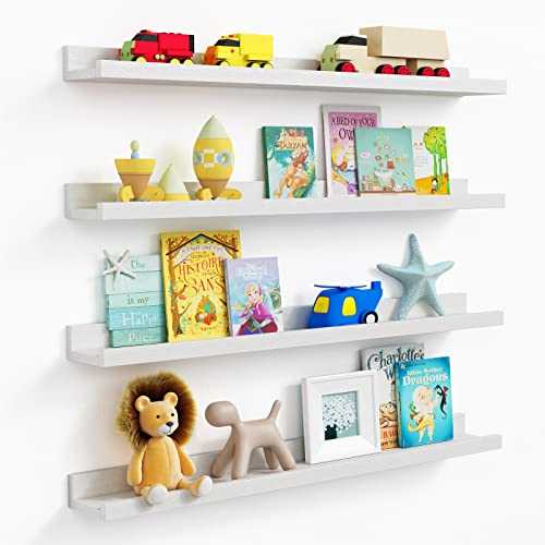 Forbena 36 Inches Long Kids Floating Bookshelf for Wall Set of 4, White Wood Nursery Shelves for Books Toys, Rustic Picture Ledge Shelf for Living Room Photo Frames, Girls Bedroom Office Decor