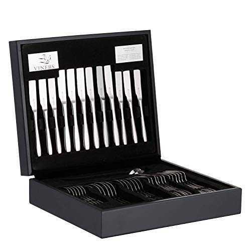 Viners Eden Cutlery Set | Elegant Mirror Polished Flatware Gift Box with 50 Year Guarantee | 18/10 Stainless Steel, 44, stainless_steel, 45 Piece Wooden Canteen, 44pce