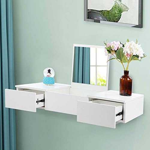 LCSA Modern Dressing Table Wall Mounted Makeup Desk Floating Unit Mirrored w/Drawers Dressing Tables