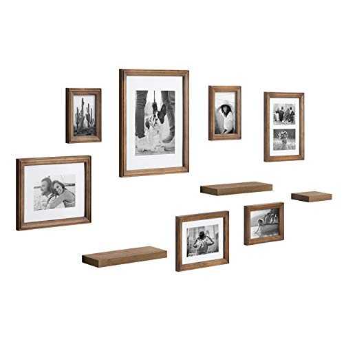 Kate and Laurel Bordeaux Gallery Wall Frame And Shelf Kit, 10 Piece, Natural