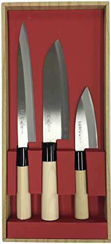 ヤクセル(Yaxell) Yakusel 30045 Seki Tsubazura Knife, Set of 3, Santoku Knife, Sashimi Knife, Small Blade Knife, For Beginners, Japanese Knife, Fish Handling, Stainless Steel