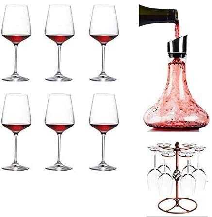 XiYou 460Ml Red Wine Glass+1500Ml Decanter, 6 Lead-Free Crystal Champagne Glass, Home Creative Goblet for Wine Tasting, Wedding, Party, Bar, Gift