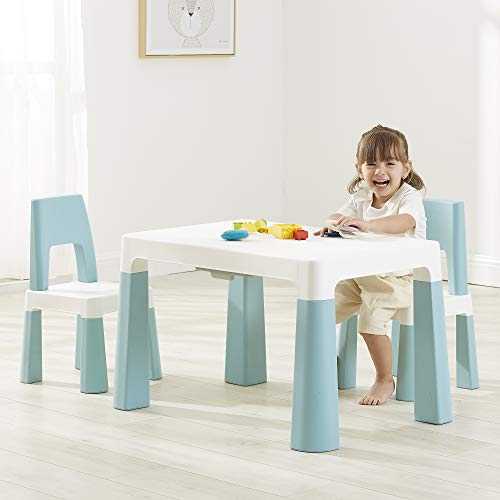 Liberty House Toys Kids Height Adjustable Table and 2 Chairs, Tough Durable Polypropylene, White and Forest Green, 49/54cm H x 50cm W x 78cm D,H490/ 540 x W780 x D500mm