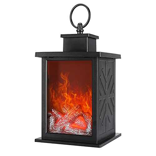 Sunfry Fireplace Lamp Led Flame Effect Log Fire Place Lights Fireplace Lantern Realistic Carbon Fire Lights Vintage Lantern Battery Operated for Home Decor Indoor Bedroom Christmas Ornaments