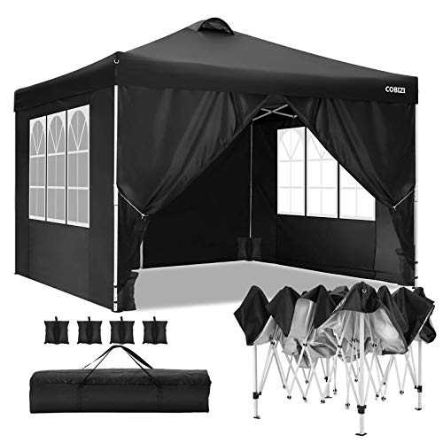 Tooluck 3x3 Pop-up Gazebo with sides Garden Marquee Outdoor Gazebo with Vented Roof, 4 Sandbags, Water-resistant Cover