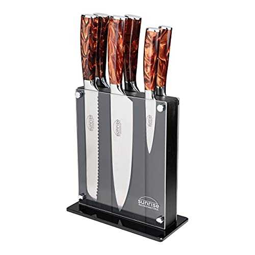 Rockingham Forge RF-2160/7BR Sunrise Collection 7-Piece Kitchen Set, Premium Stainless Steel with Resin Handles – Chef’s, Carving, Bread, Boning, Utility, Paring Knife