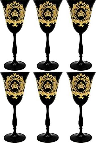 Pompöös by Casa Padrino Luxury White Wine Glass Set Black/Gold Ø 8.7 x H. 20.3 cm - White Wine Glasses with 24 Carat Gold Plating - Pompöös Wine Glasses Designed by Harald Glööckler