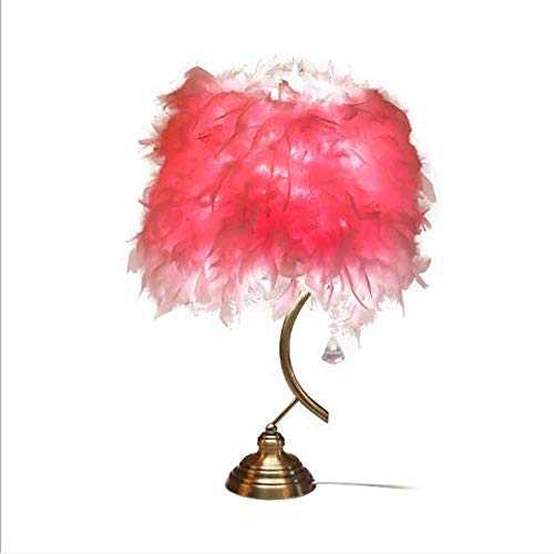 WMYATING Table Lamp Personalized Creative Feather Table Lamp Antique Brass Lamp Body Bedroom Bedside Lamp Modern Minimalist Living Room Study Table Lamp (Color : Pink)