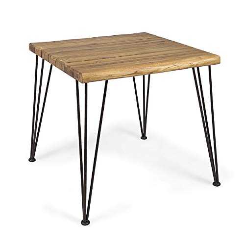 Great Deal Furniture 305369 Audrey Indoor Industrial Acacia Wood Dining Table, Teak Finish, Rustic Metal