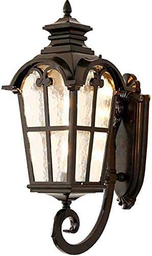 Large Outdoor Wall Lamp Victorian Exterior Lantern Waterproof Vintage Wall Mount Light Black Die-cast Aluminum Fixture With Hammered Glass Sconce Porch Lighting for Villa Garden Patio Decorati