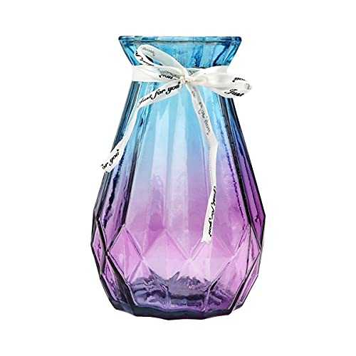 Xiangmall Glass Flower Vase Multicolor Gradient Vase Modern Geometric Vase Centerpiece Decorations for Home, Office, Wedding (Blue Purple)