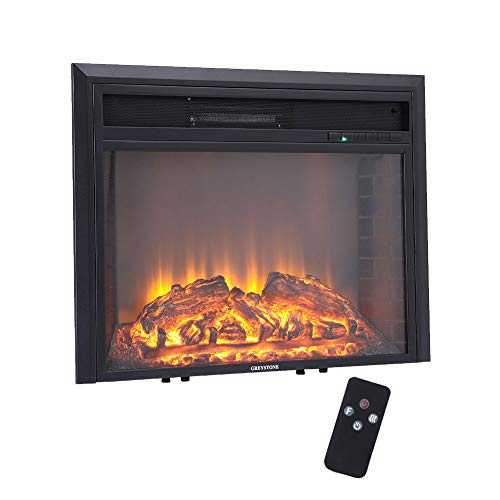 FIDOOVIVIA 23 Inch Electric Fireplace Insert Mounted Fire Suite Heater with LED Flame Effect, Manual Switches & Remote Control, for Living Room Bedroom, 900W/1800W Black