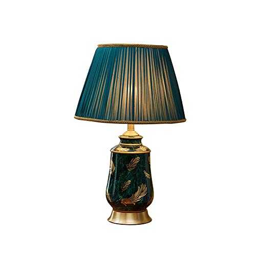 NAMFHZW Antique Ceramic Table Lamp Fabric Shade E27 1-light Nightstand Lamps Modern Home Living Room Decoration Lighting Fixture Brass Base Study Bedside Reading Lights H22.06in
