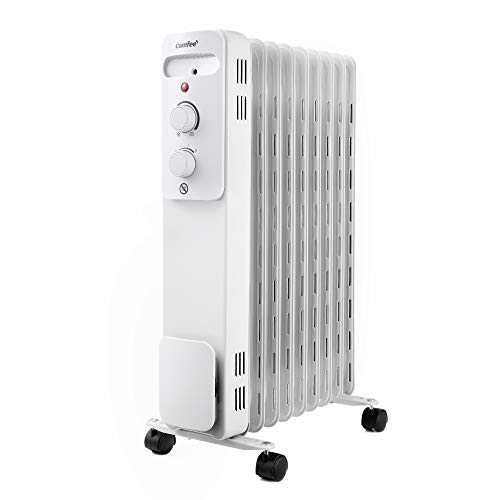 COMFEE’ Oil Filled Radiators 9 Fins 2000W, Portable Electric Heater with 3 Power Settings, Adjustable Temperature / Thermostat, Energy Efficient, Tip Over Switch and Overheating Protection, White