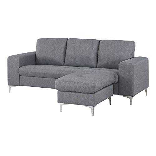 Leathaire Fabric Sofa 3 Seater Sofas with Chaise L Shaped Sofa Settee Left or Right Hand Side Footstool Sofa Couch for Living Room Office, Reversible Chaise (Grey)