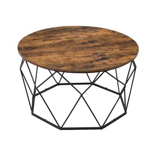 VASAGLE Round Coffee Table, Small Centre Table with Steel Frame, for Living Room, Bedroom, Study, Industrial Style, Rustic Brown and Black LCT040B01