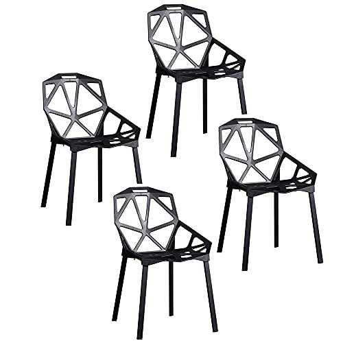 HYCy Plastic Dining Chairs set of 4,Modern Minimalist Dining Chair, Sturdy Plastic Structure Backrest Stackable for Mid Century Modern Dining Room Living Room Bedroom Kitchen & Lounge -black