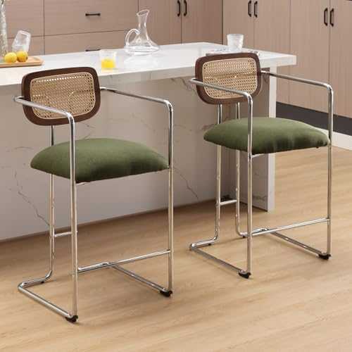 Wahson Modern Bar Stools Set of 2 Breakfast Counter Stools with Metal Legs, Upholstered Bar Chairs for Kitchen Island/Home Bar, Green Linen