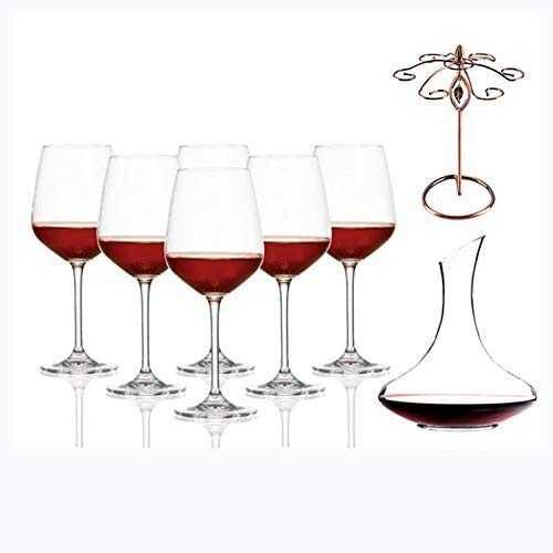 XiYou Red Wine Glass+Decanter Wine Shelf, Goblet Champagne Glass, Set of 6 Crystal White Wine Glasses for Wine Tasting, Wedding, Party, Bar, Gift