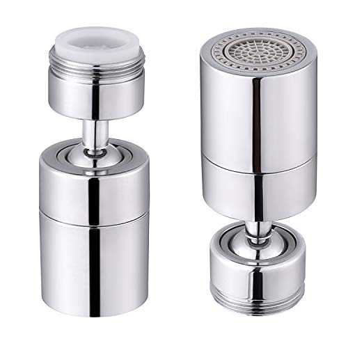 SAMODRA Kitchen Sink Faucet Aerator Dual Brass Swivel Ball 80° Big Angle Adjustable 2 Spray Function Soft Bubble Stream/Strong Sprayer Faucet Tap Aerator Replacement Chrome - 1.8GPM/M24