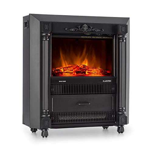 Klarstein Grenoble Electric Fireplace - Heater, 1850 W, Flame Simulation, Integrated Fan and Thermostat, Lifelike Design, Unobtrusive Operating Controls, Metal Housing, Black