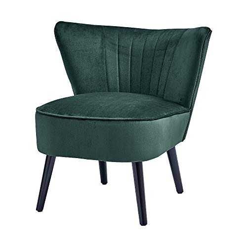 Huisen furniture Modern Living Room Side Chair Single Green with Soft Velvet Fabric Upholstered Black Wood Legs Small Wingback Sofa Single Chairs Armless Bedroom Recliner Chair Accent Lounge Chairs