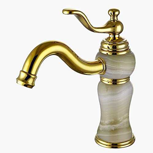 LANC Luxury Stone Bathroom Faucet European All Copper and Natural Green and Blue Jade Basin Faucet Hot and Cold Mixer Tap Gold Finished C12123DS-QY