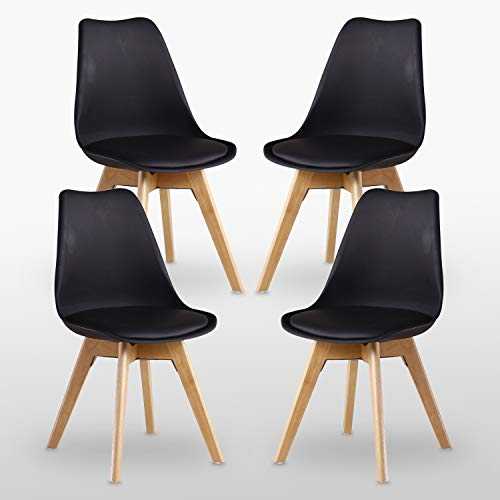 P&N Homewares® Lorenzo Set of 4 Chairs | Retro and Modern Dining Chairs | (Four Black Chair Only)