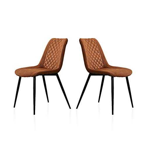 TUKAILAI 2PCS Brown Faux Matte Suede Leather Dining Chairs with Padded Seat and Metal Legs Living Room Chairs Reception Chairs for Kitchen Lounge Leisure Dining Room Furniture