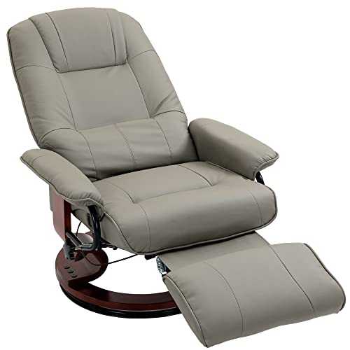HOMCOM Manual Recliner Chair Armchair Sofa with Faux Leather Upholstered, Wood Base for Living Room Bedroom, Grey
