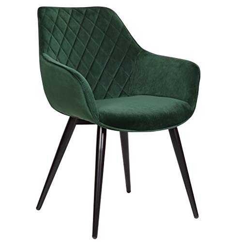 WOLTU 1 X Dining Chair Green Kitchen Reception Chair Velvet with Padded Seat,Chair with Arms and Back for Counter Lounge Living Room,BH153gn-1