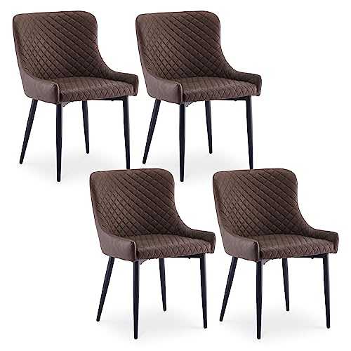 CLIPOP Dining Chairs Set of 4 Brown Faux Leather Kitchen Leisure Chairs Upholstered Seat with Backrest and Metal Legs, Padded Accent Chairs for Dining Room Restaurant Furniture