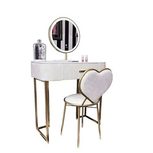 CARME Santorini Dream Velvet Dressing Table with LED Touch Sensor Mirror in French Tip White