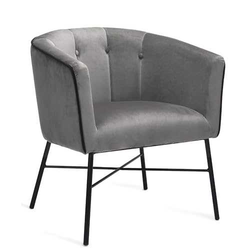 BONTEC Modern Velvet Tub Chair, Upholstered Accent Vanity Chair with Mental Legs, Barrel Armchair for Living Room, Bedroom, Makeup Room, Lounge, Cafe, Grey