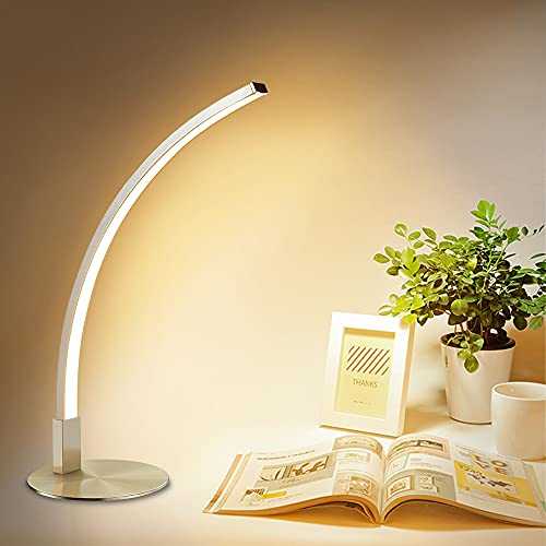 6W Arc Type LED Desk Lamp Eye-Caring Table Lamp 3000K Warm White Silver Nickel Finish Simple Reading Lamp for Student Study Office Bedroom Living Room