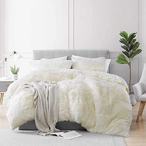 Lynnlov Plush Fluffy Faux Fur Duvet Cover Queen Size, Luxury Soft Fuzzy Shaggy Bedding Sets 3 Pieces(1 Duvet Cover + 2 Pillowcase), Cozy Furry Comforter Cover with Inner Lining, Beige, Zipper Closure
