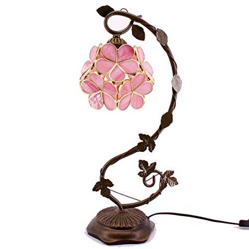 Tiffany Lamp Stained Glass Table Lamps Pink LoveFlower Petals Copper Style Coffee Table Reading Light W6H21 Inch for Living Room Bedroom Antique Dresser Bookcase Desk Beside S700 WERFACTORY