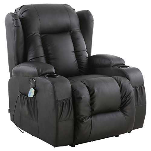 More4Homes CAESAR ELECTRIC AUTO RECLINER MASSAGE HEATED GAMING WING LOUNGE BONDED LEATHER CHAIR (Black)